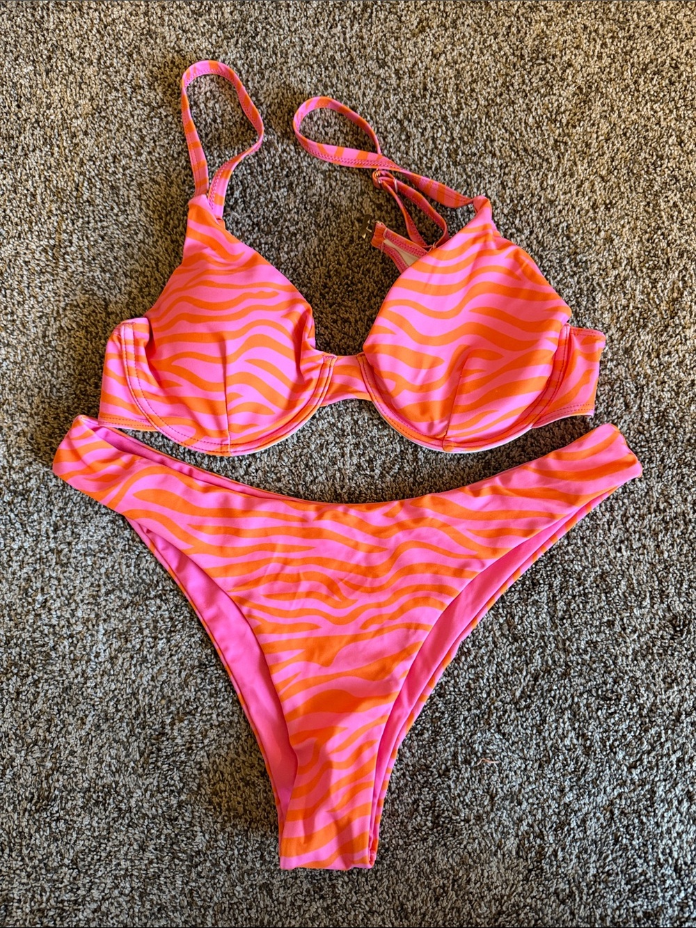 SHEIN Pink and Orange Zebra Print Push-Up Bikini